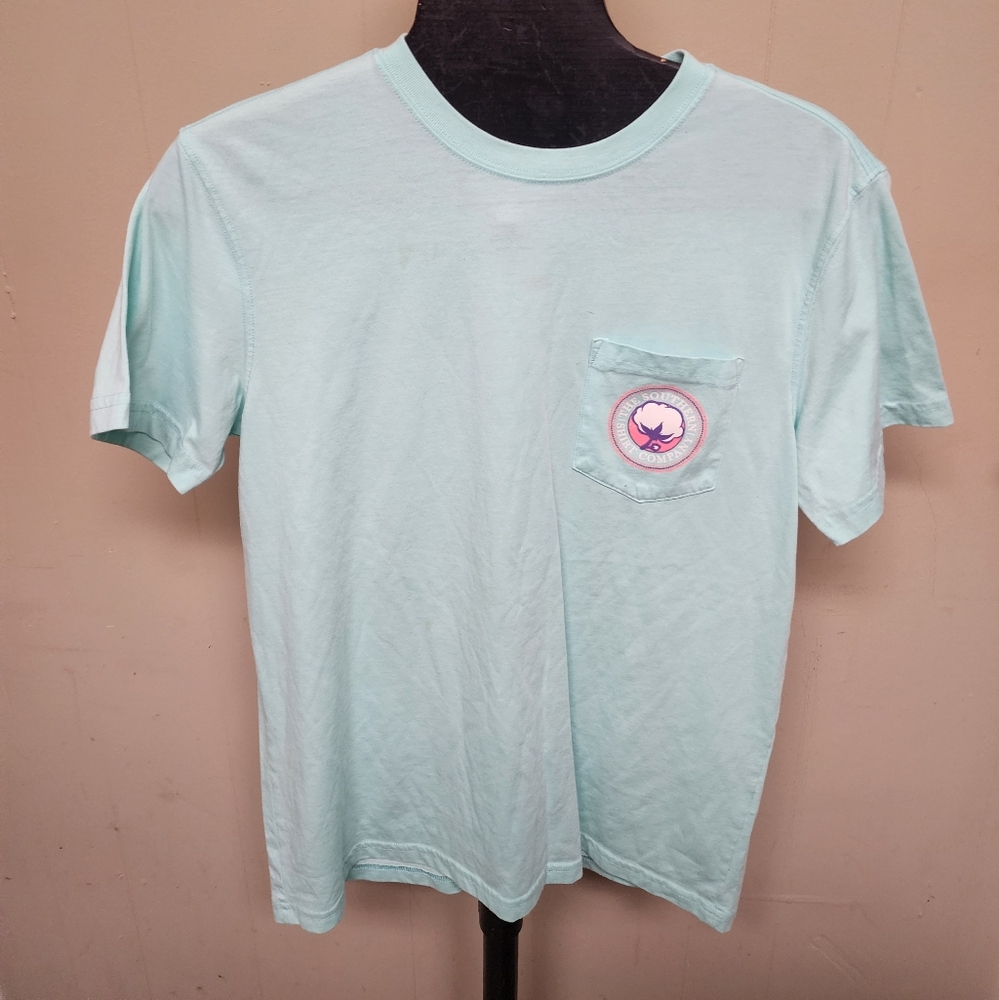The Southern Shirt Company Adult Small Pocketed Aqua Green Cotton Boll T-shirt